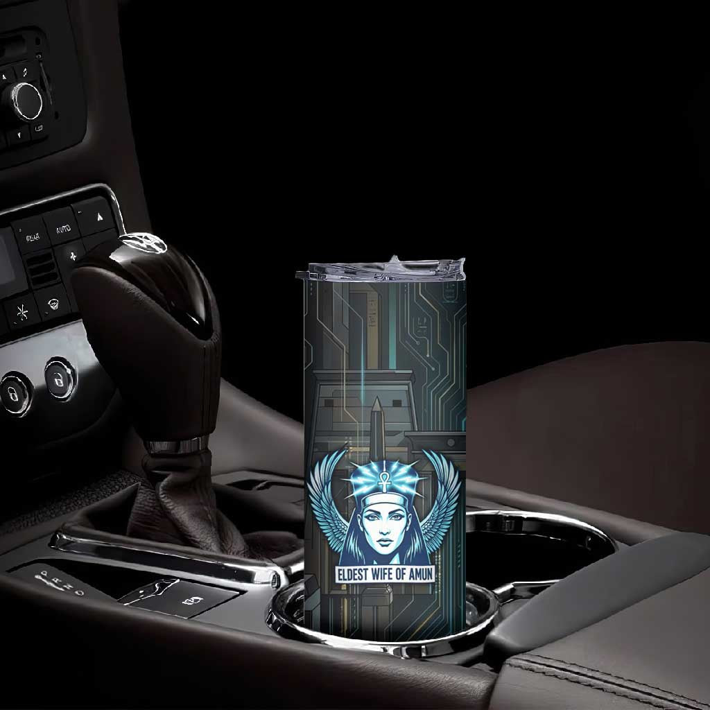 Wosret Winged Crown Skinny Tumbler Egyptian Cyber Circuit Design in Futuristic Blue Theme