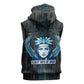 Wosret Winged Crown Sleeveless Hoodie Egyptian Cyber Circuit Design in Futuristic Blue Theme