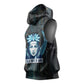 Wosret Winged Crown Sleeveless Hoodie Egyptian Cyber Circuit Design in Futuristic Blue Theme