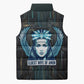 Wosret Winged Crown Sleeveless Puffer Jacket Egyptian Cyber Circuit Design in Futuristic Blue Theme