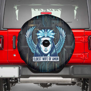 Wosret Winged Crown Spare Tire Cover Egyptian Cyber Circuit Design in Futuristic Blue Theme
