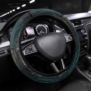 Wosret Winged Crown Steering Wheel Cover Egyptian Cyber Circuit Design in Futuristic Blue Theme