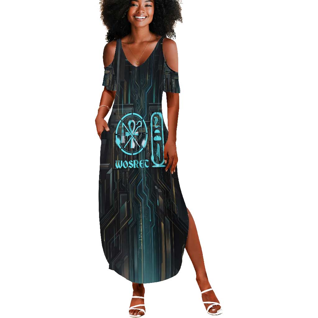 Wosret Winged Crown Summer Maxi Dress Egyptian Cyber Circuit Design in ...