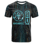 Wosret Winged Crown T shirt Egyptian Cyber Circuit Design in Futuristic Blue Theme