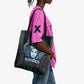 Wosret Winged Crown Tote Bag Egyptian Cyber Circuit Design in Futuristic Blue Theme