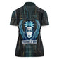 Wosret Winged Crown Women Polo Shirt Egyptian Cyber Circuit Design in Futuristic Blue Theme
