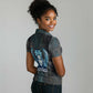 Wosret Winged Crown Women Polo Shirt Egyptian Cyber Circuit Design in Futuristic Blue Theme