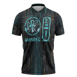 Wosret Winged Crown Zipper Polo Shirt Egyptian Cyber Circuit Design in Futuristic Blue Theme