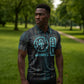 Wosret Winged Crown Zipper Polo Shirt Egyptian Cyber Circuit Design in Futuristic Blue Theme