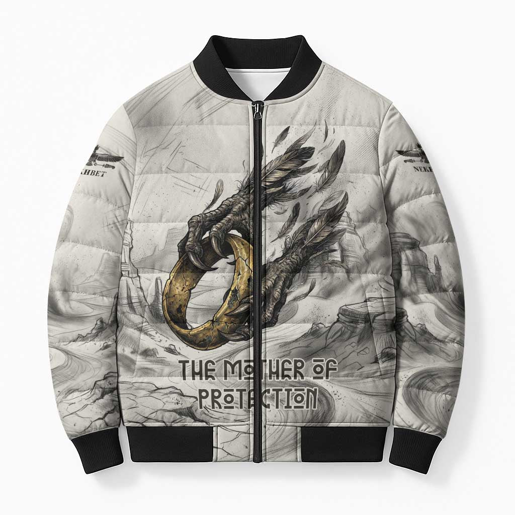 Nekhbet Egyptian Bomber Puffer Jacket Vulture Goddess Mother of Protection Wings Claws Desert
