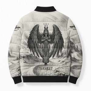 Nekhbet Egyptian Bomber Puffer Jacket Vulture Goddess Mother of Protection Wings Claws Desert