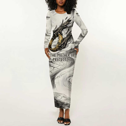 Nekhbet Egyptian Long Sleeve Bodycon Dress Vulture Goddess Mother of Protection Wings Claws Desert
