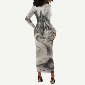 Nekhbet Egyptian Long Sleeve Bodycon Dress Vulture Goddess Mother of Protection Wings Claws Desert