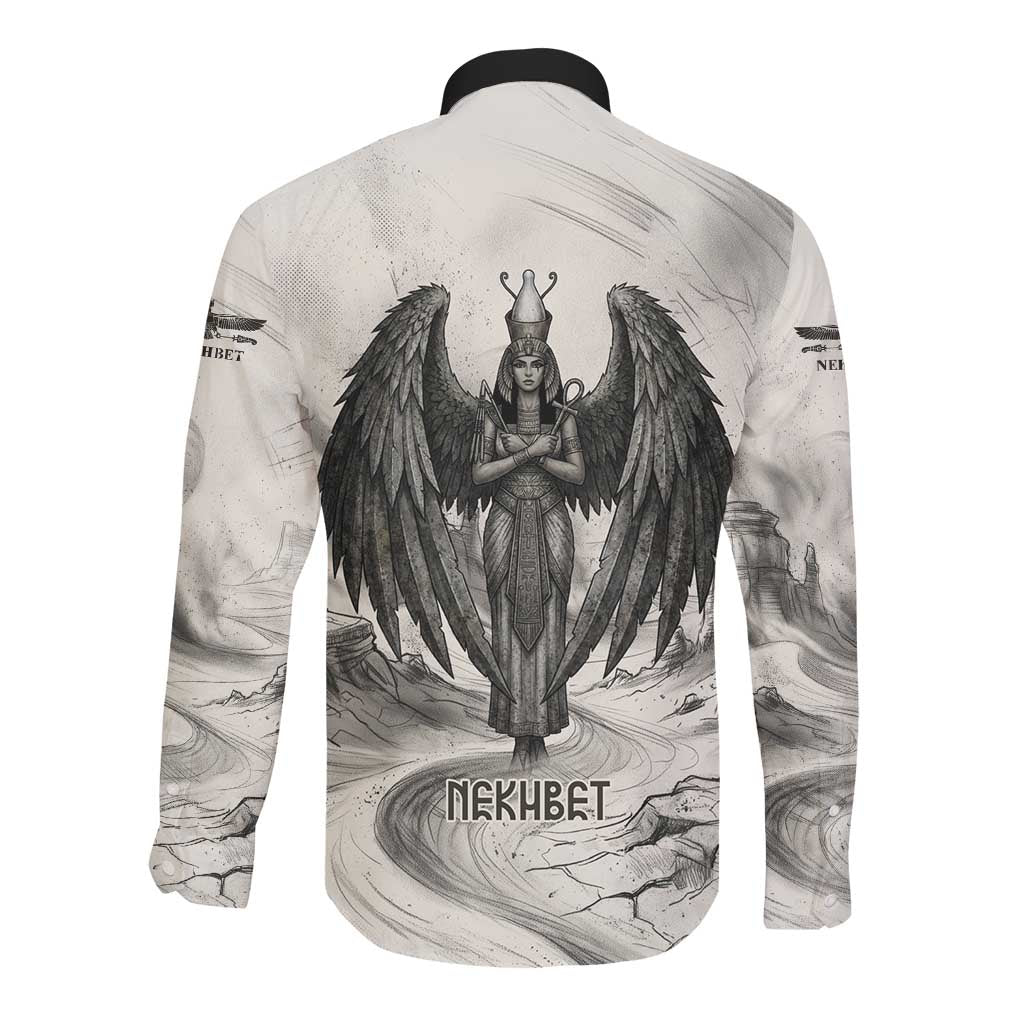 Nekhbet Egyptian Long Sleeve Button Shirt Vulture Goddess Mother of Protection Wings Claws Desert