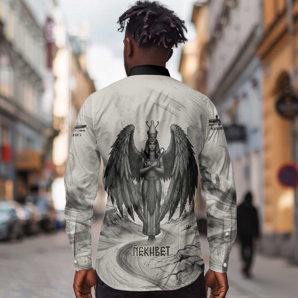 Nekhbet Egyptian Long Sleeve Button Shirt Vulture Goddess Mother of Protection Wings Claws Desert