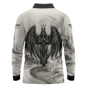 Nekhbet Egyptian Long Sleeve Polo Shirt Vulture Goddess Mother of Protection Wings Claws Desert