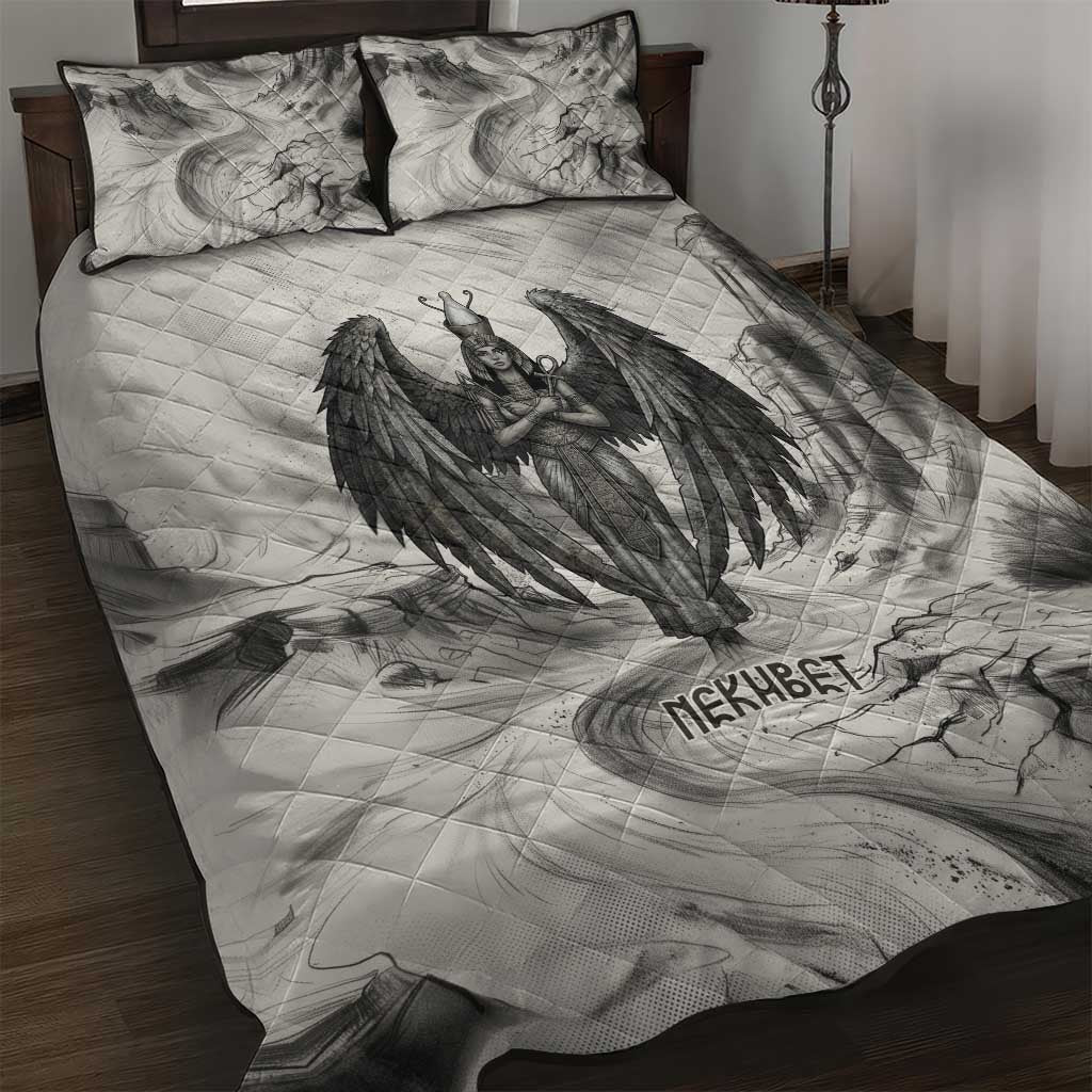 Nekhbet Egyptian Quilt Bed Set Vulture Goddess Mother of Protection Wings Claws Desert