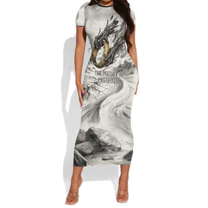 Nekhbet Egyptian Short Sleeve Bodycon Dress Vulture Goddess Mother of Protection Wings Claws Desert