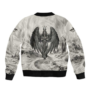 Nekhbet Egyptian Sleeve Zip Bomber Jacket Vulture Goddess Mother of Protection Wings Claws Desert