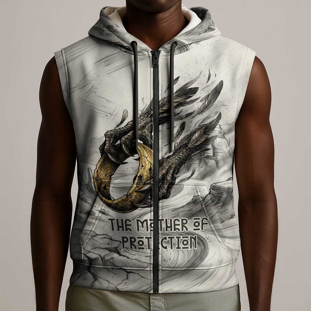 Nekhbet Egyptian Sleeveless Zip Hoodie Vulture Goddess Mother of Protection Wings Claws Desert