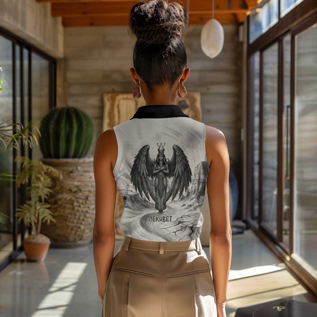 Nekhbet Egyptian Women Sleeveless Polo Shirt Vulture Goddess Mother of Protection Wings Claws Desert