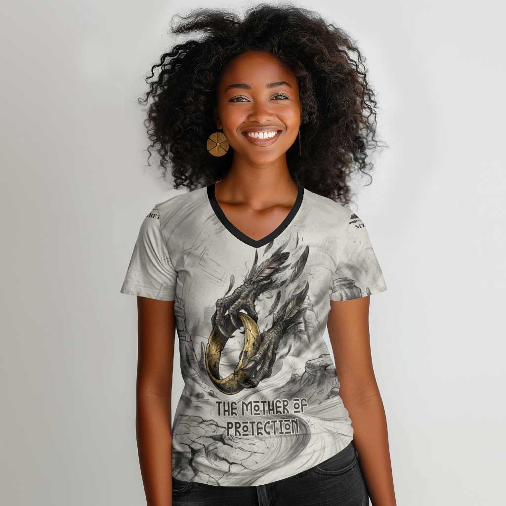 Nekhbet Egyptian Women V-Neck T-Shirt Vulture Goddess Mother of Protection Wings Claws Desert