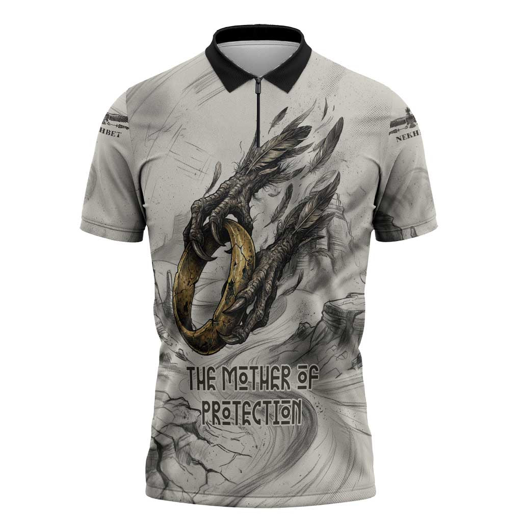 Nekhbet Egyptian Zipper Polo Shirt Vulture Goddess Mother of Protection Wings Claws Desert