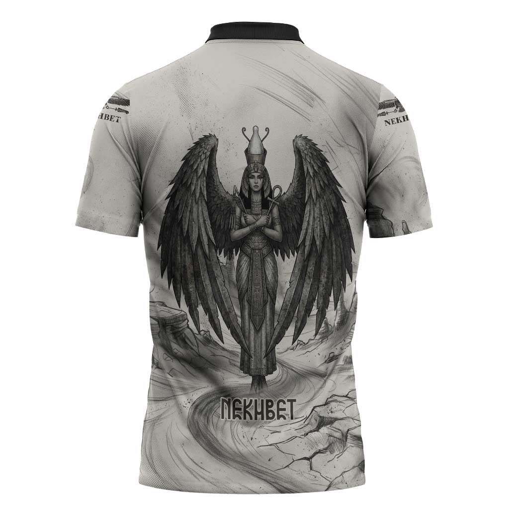 Nekhbet Egyptian Zipper Polo Shirt Vulture Goddess Mother of Protection Wings Claws Desert