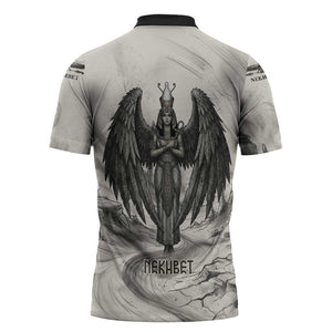 Nekhbet Egyptian Zipper Polo Shirt Vulture Goddess Mother of Protection Wings Claws Desert