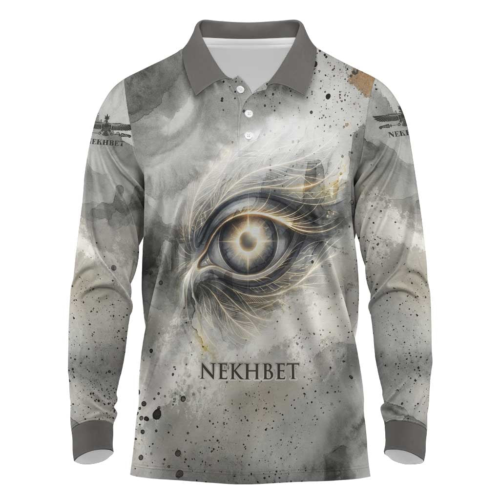 Nekhbet Long Sleeve Polo Shirt Vulture Goddess Eye of Protection Sovereign of Upper Egypt