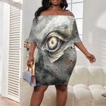 Nekhbet Off Shoulder Short Dress Vulture Goddess Eye of Protection Sovereign of Upper Egypt