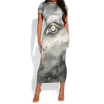 Nekhbet Short Sleeve Bodycon Dress Vulture Goddess Eye of Protection Sovereign of Upper Egypt