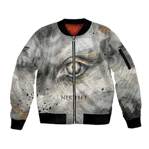 Nekhbet Sleeve Zip Bomber Jacket Vulture Goddess Eye of Protection Sovereign of Upper Egypt