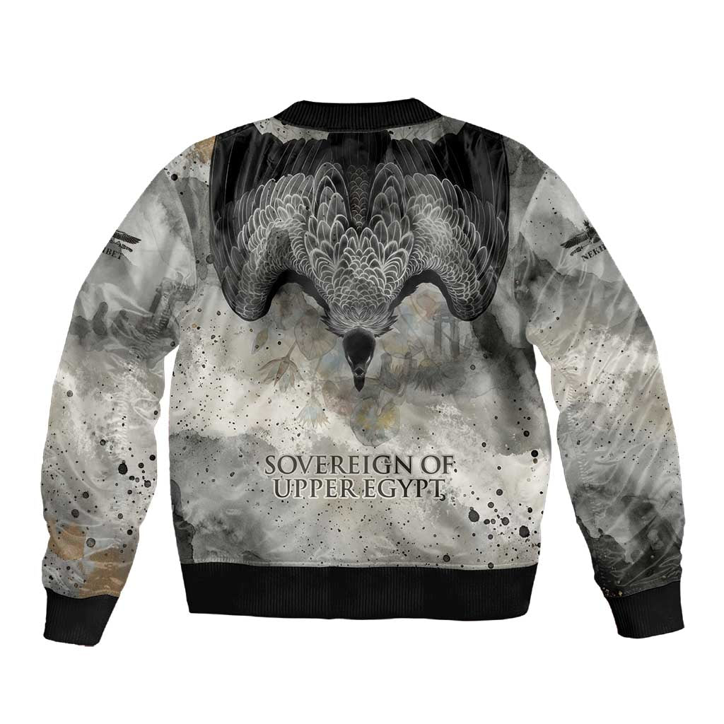 Nekhbet Sleeve Zip Bomber Jacket Vulture Goddess Eye of Protection Sovereign of Upper Egypt