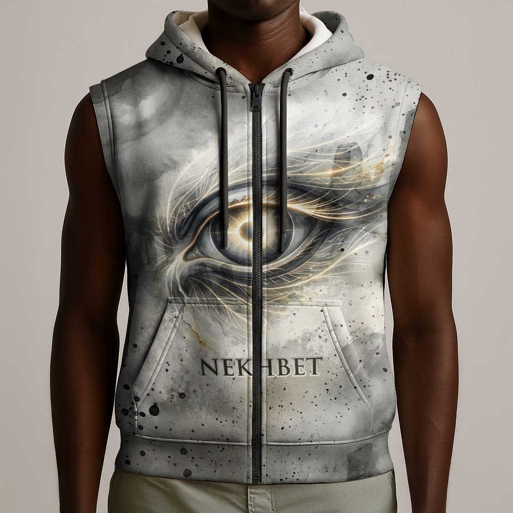 Nekhbet Sleeveless Zip Hoodie Vulture Goddess Eye of Protection Sovereign of Upper Egypt