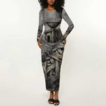 Nephthys Long Sleeve Bodycon Dress Mistress of the House Egyptian Goddess Wings