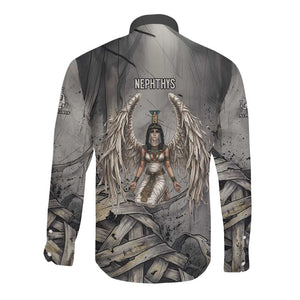 Nephthys Long Sleeve Button Shirt Mistress of the House Egyptian Goddess Wings