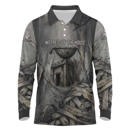 Nephthys Long Sleeve Polo Shirt Mistress of the House Egyptian Goddess Wings