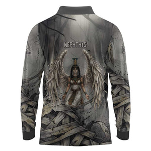 Nephthys Long Sleeve Polo Shirt Mistress of the House Egyptian Goddess Wings