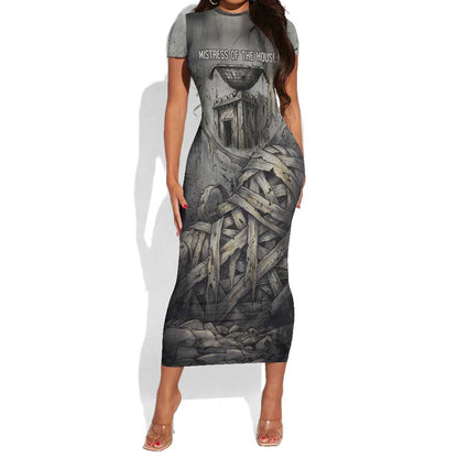 Nephthys Short Sleeve Bodycon Dress Mistress of the House Egyptian Goddess Wings