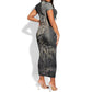 Nephthys Short Sleeve Bodycon Dress Mistress of the House Egyptian Goddess Wings