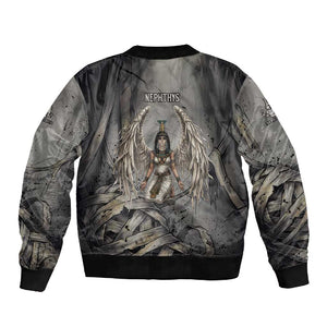 Nephthys Sleeve Zip Bomber Jacket Mistress of the House Egyptian Goddess Wings
