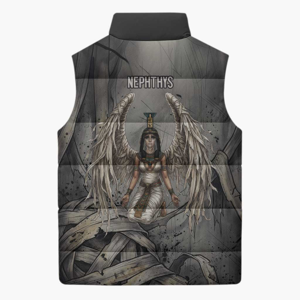 Nephthys Sleeveless Puffer Jacket Mistress of the House Egyptian Goddess Wings