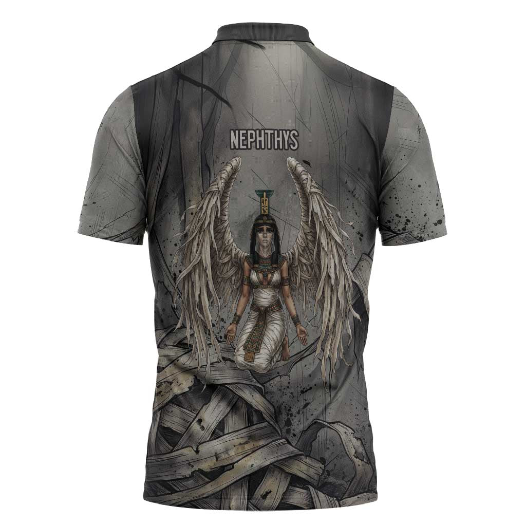 Nephthys Zipper Polo Shirt Mistress of the House Egyptian Goddess Wings