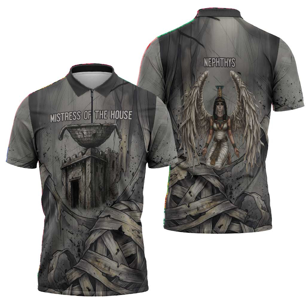 Nephthys Zipper Polo Shirt Mistress of the House Egyptian Goddess Wings