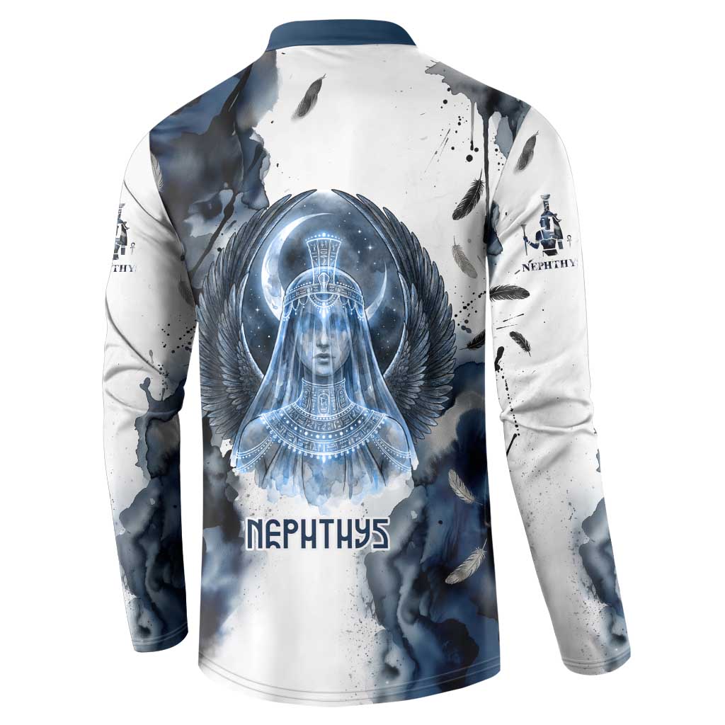 Nephthys Egyptian Button Sweatshirt The Dark Sister Falcon Wings Moon Veil