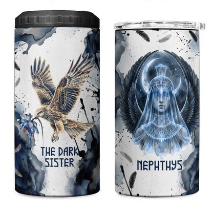 Nephthys Egyptian 4 in 1 Can Cooler Tumbler The Dark Sister Falcon Wings Moon Veil
