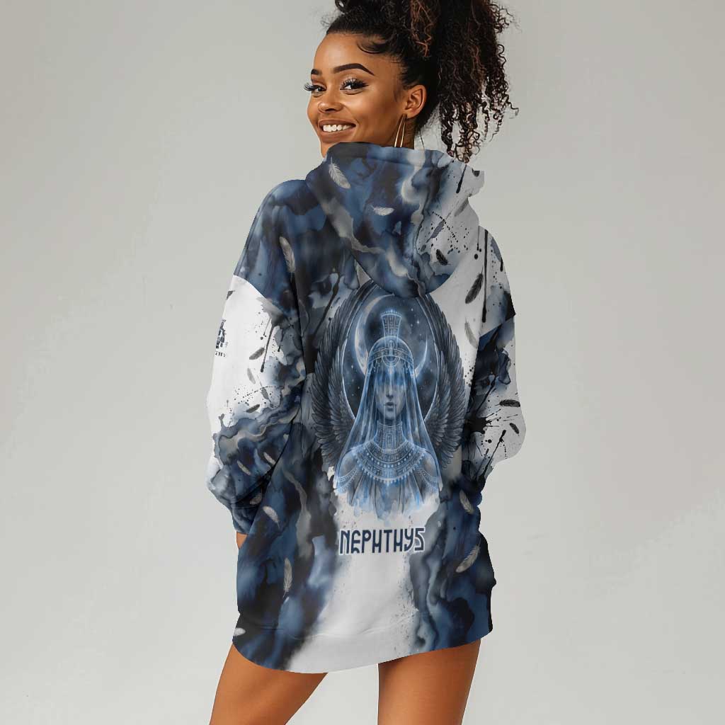 Nephthys Egyptian Hoodie Dress The Dark Sister Falcon Wings Moon Veil