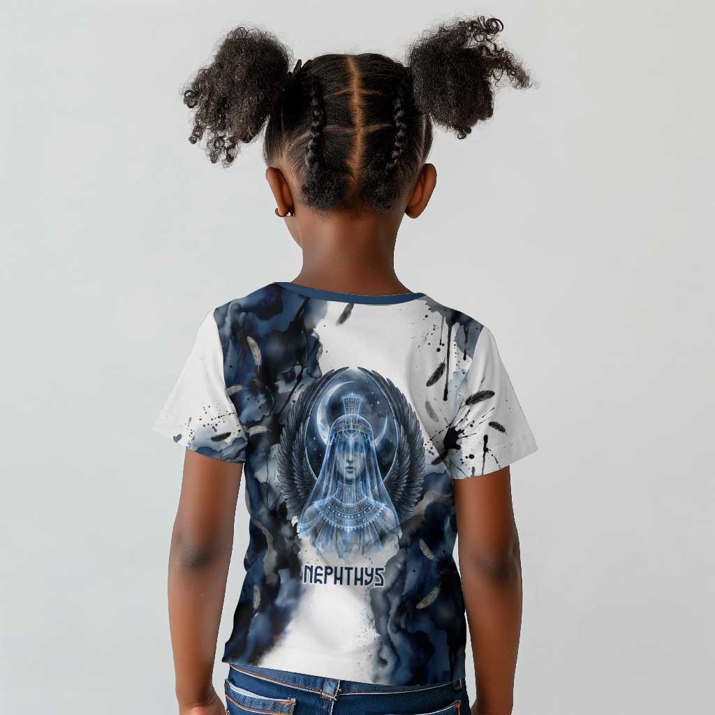 Nephthys Egyptian Kid T shirt The Dark Sister Falcon Wings Moon Veil