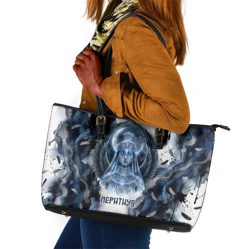 Nephthys Egyptian Leather Tote Bag The Dark Sister Falcon Wings Moon Veil